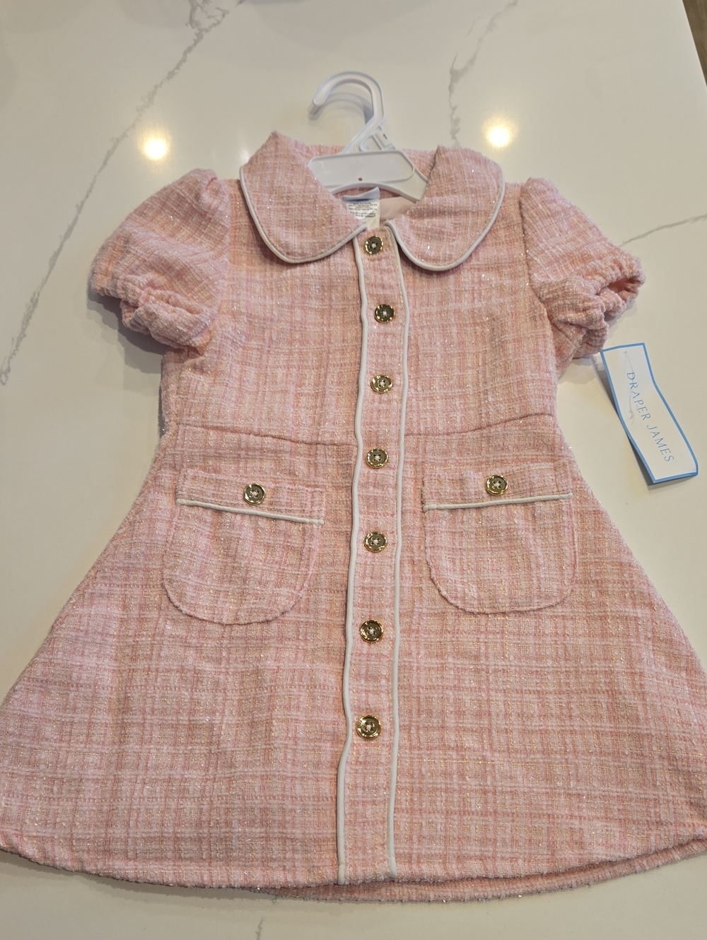 NWT Draper James Pale Pink Tweed Dress with Gold Buttons
